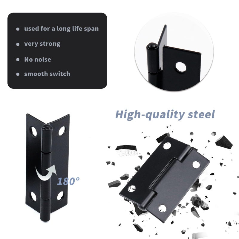 Antrader Folding Hinge, Cabinet Gate Closet Door Hinge 1-1/2'' Long Home Furniture Hardware with 96pcs Screws, Black, 24-Pack - Image 4